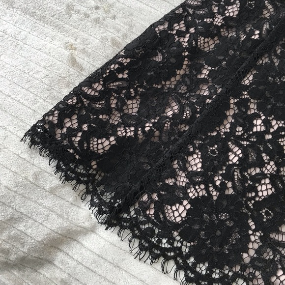 Loft Black and Nude Lace A-line V-neck Dress - Picture 4 of 7